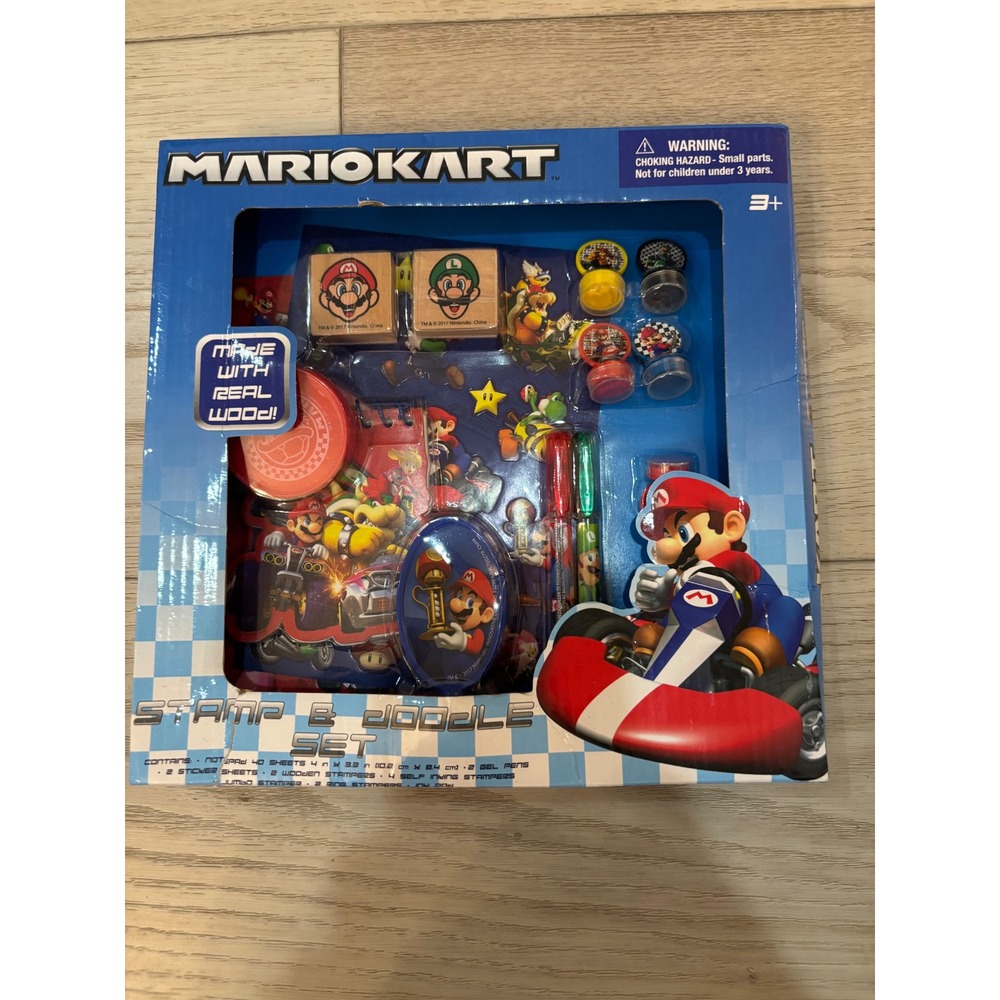 Nintendo Mario Kart Stamp and Doodle Set Wooden Stamps Stickers Gel Pens NEW